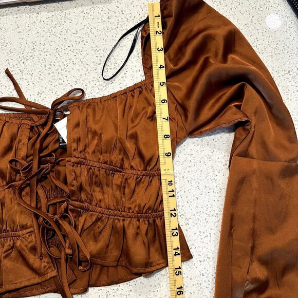 Forever 21 Rust Puff Sleeve Top Women S Cottagecore NWT Ruched Y2K - Picture 7 of 7